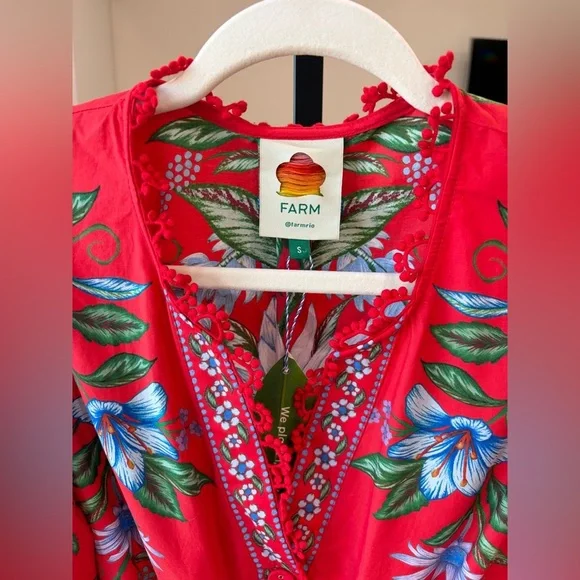 Farm Rio: Red Sweet Bloom Bouquet Organic
Cotton Romper / Mini Dress - Picture 5 of 11